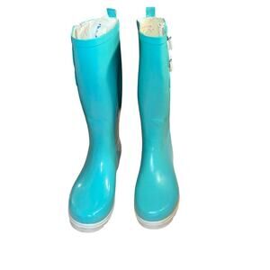 Henry Ferrera ladies size 8 12 inch tall, aqua rain boot buckle strap calf Y2K ￼